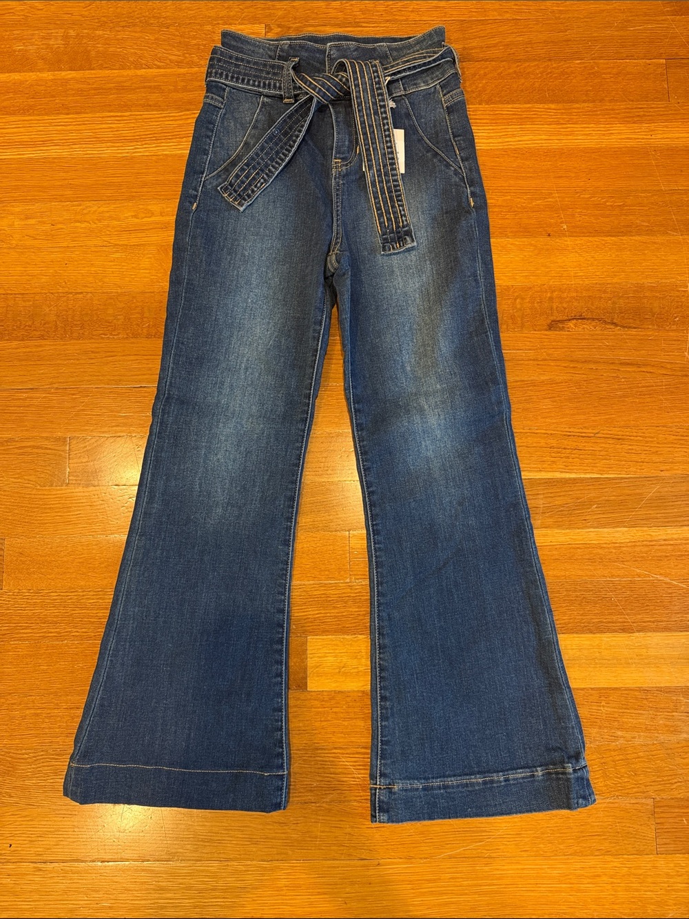 NWT Franki Dark Blue High-Rise Wide Leg Girls Jeans with Tie Belt